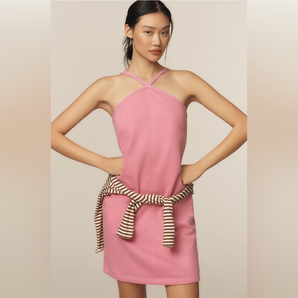 Daily Practice NWT Anthropologie Halter Fleece-lined Mini Dress Pink Size Medium